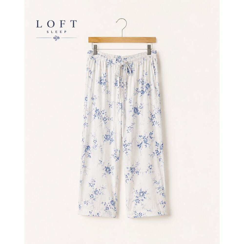 LOFT Sleep Floral Capri Pajama Pants Blue White Modal Lounge Medium